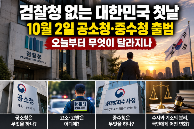 검찰청 없는 대한민국 첫날｜10월 2일 공소청·중수청 출범, 오늘부터 무엇이 달라지나