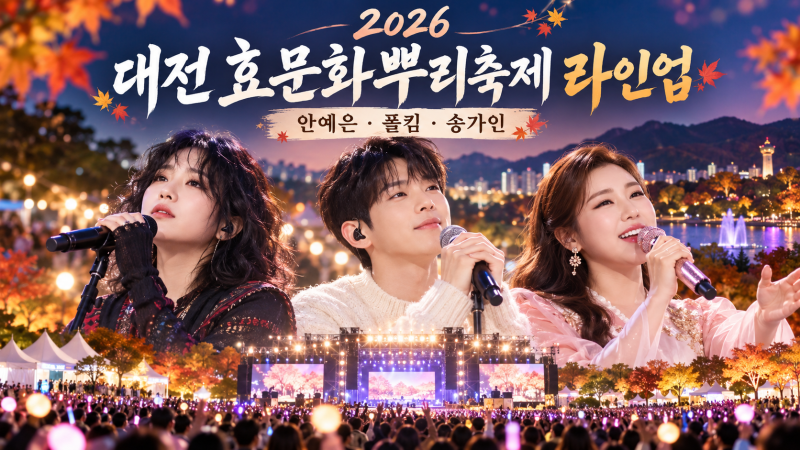 2026 대전 효문화뿌리축제 라인업 총정리｜폴킴·송가인·안예은 출연 날짜·주차