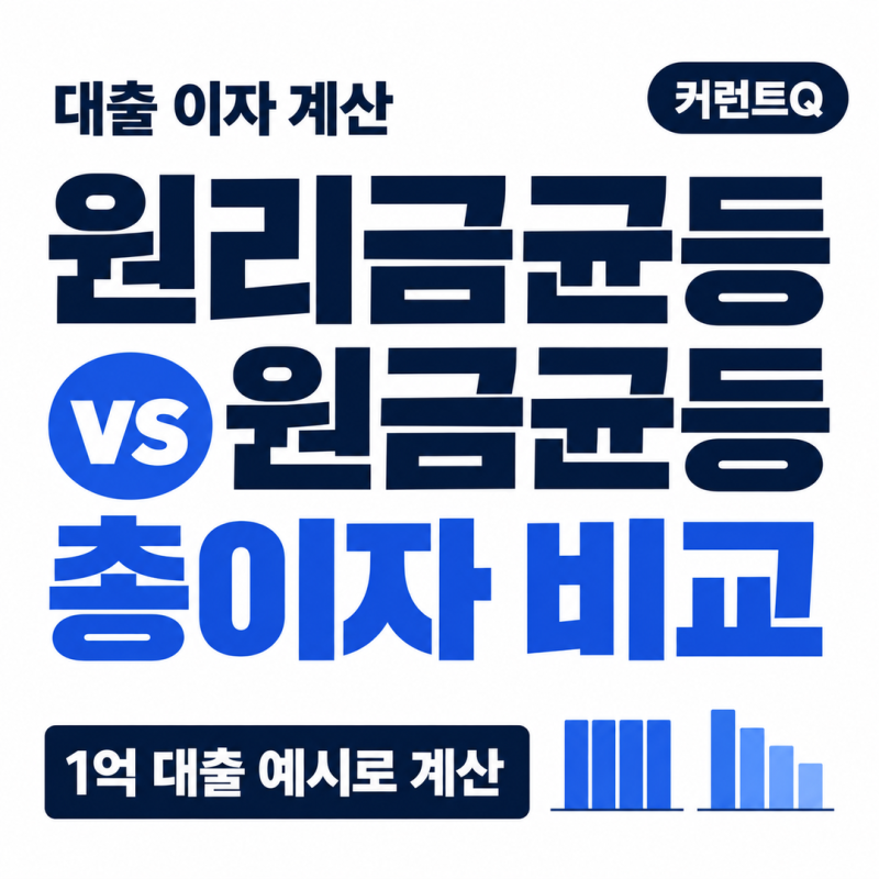 대출 이자 계산, 1억 기준 원리금균등과 원금균등 총이자 비교