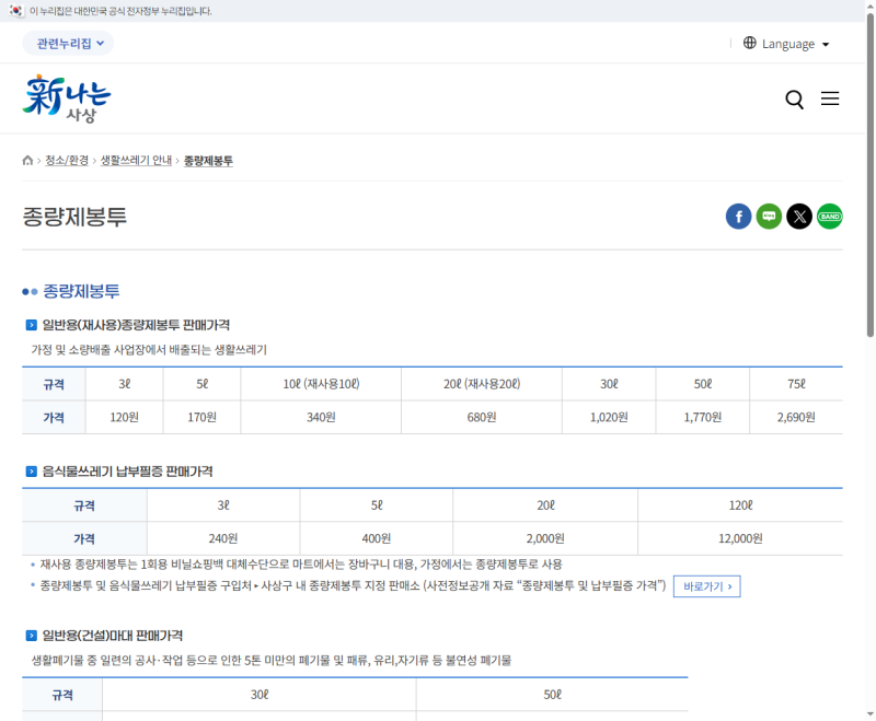 쓰레기봉투 사이즈별 가격, 서울 기준 정확히 모르면 매달 돈 샙니다