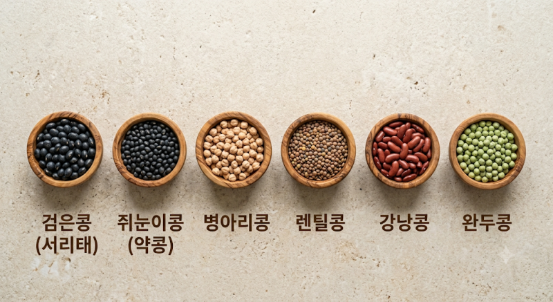 단백질 보물창고 콩 : 서리태·강낭콩·병아리콩·렌틸콩·쥐눈이콩·완두콩 영양성분 비교