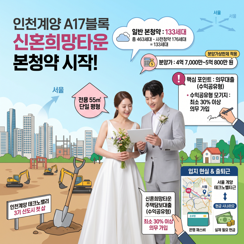 "3기 신도시 첫 본청약 스타트!" 인천계양 A17 신혼희망타운 분양가 4억대: 서울 출퇴근·수익....
