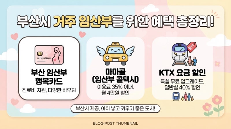 [부산 임산부 혜택] 지원 내용부터 신청방법까지 총 정리(국민행복카드, 마마콜, ktx, srt할인)