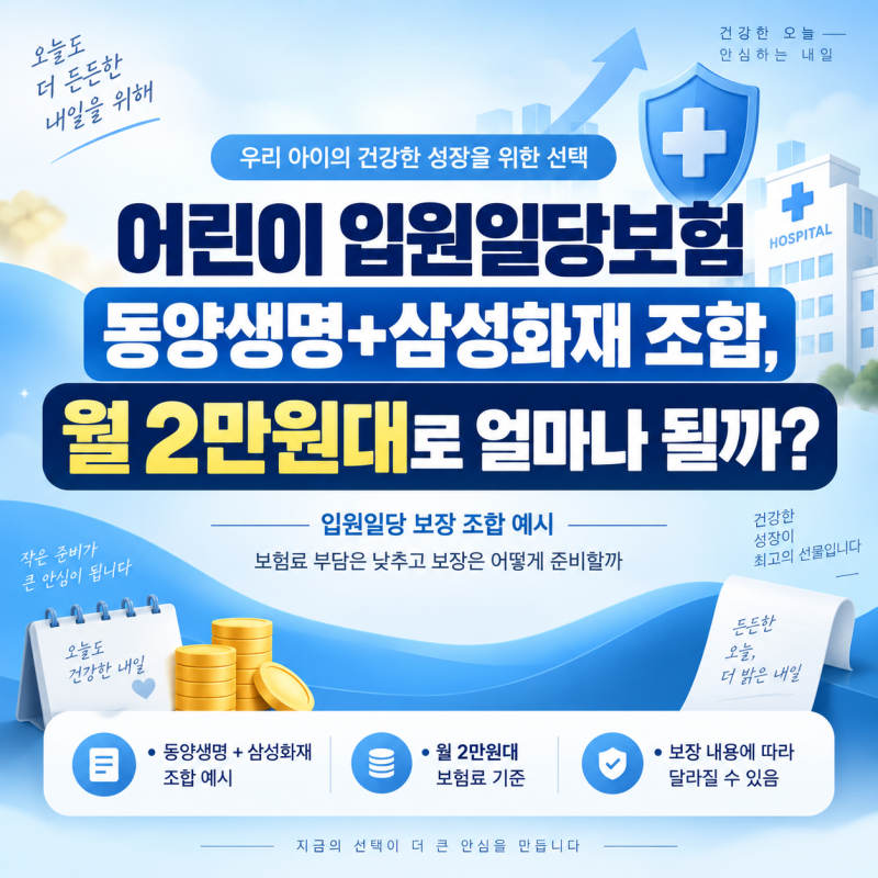 어린이 입원일당보험 동양생명+삼성화재 조합, 월 2만원대로 얼마나 될까?