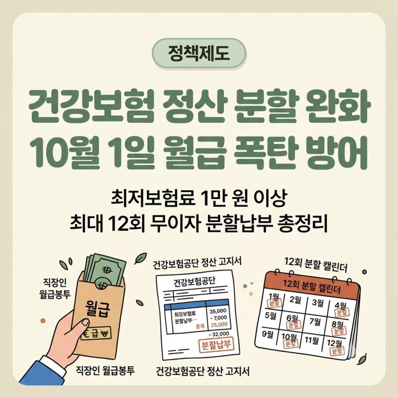 월급 정산 폭탄 부담 사라졌다! 10월 1일 건강보험 정산보험료 분할납부 완화와 최대 12회 신....