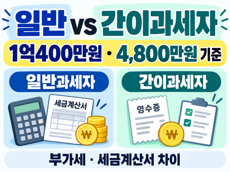 일반과세자 vs 간이과세자 차이｜매출 1억400만원·4,800만원 기준, 부가세·세금계산서 총정리