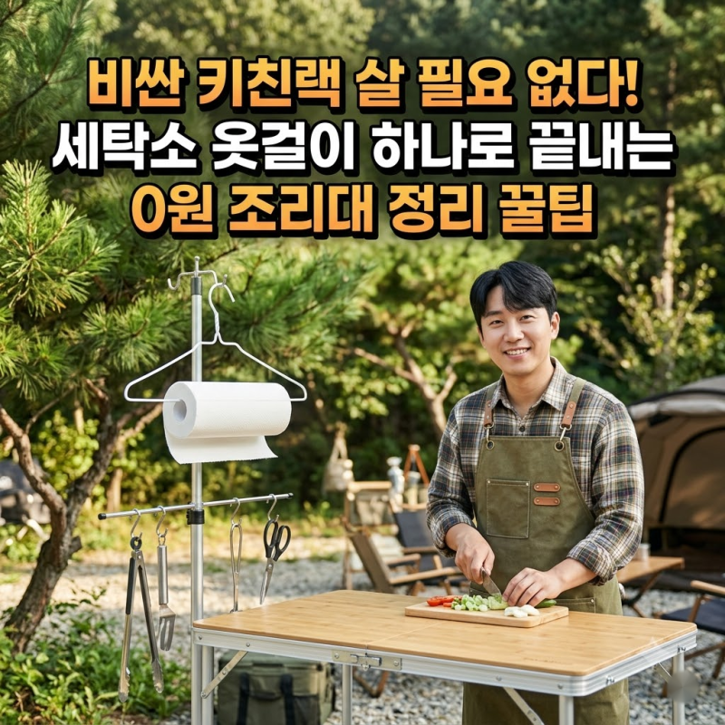 비싼 키친랙 없이 끝낸다! 세탁소 옷걸이와 S자 고리로 완성하는 0원 조리대 정리 꿀팁