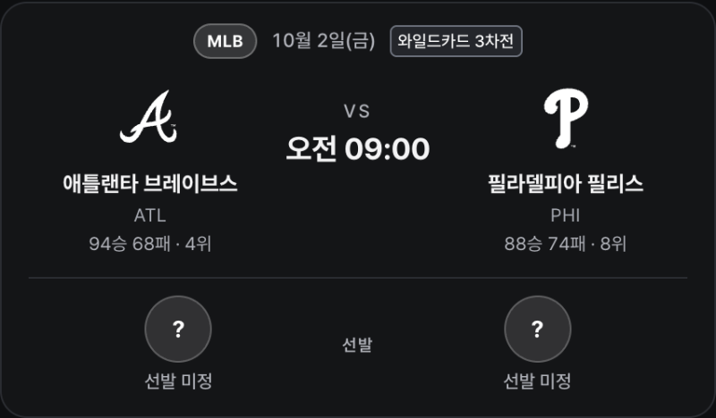 10월 2일 MLB 애틀랜타 vs 필라델피아, 와일드카드 3차전 — 마지막 승부는 투수 교체에서 갈린....