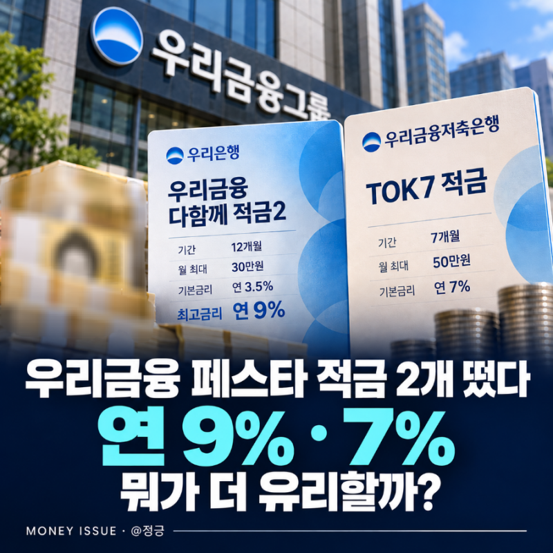 우리금융 다함께 적금2·TOK7 적금, 연 9%·7% 조건 따져보니
