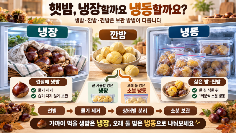 햇밤 보관법, 냉장과 냉동은 어떻게 나눠야 할까요? 깐밤·찐밤까지 정리