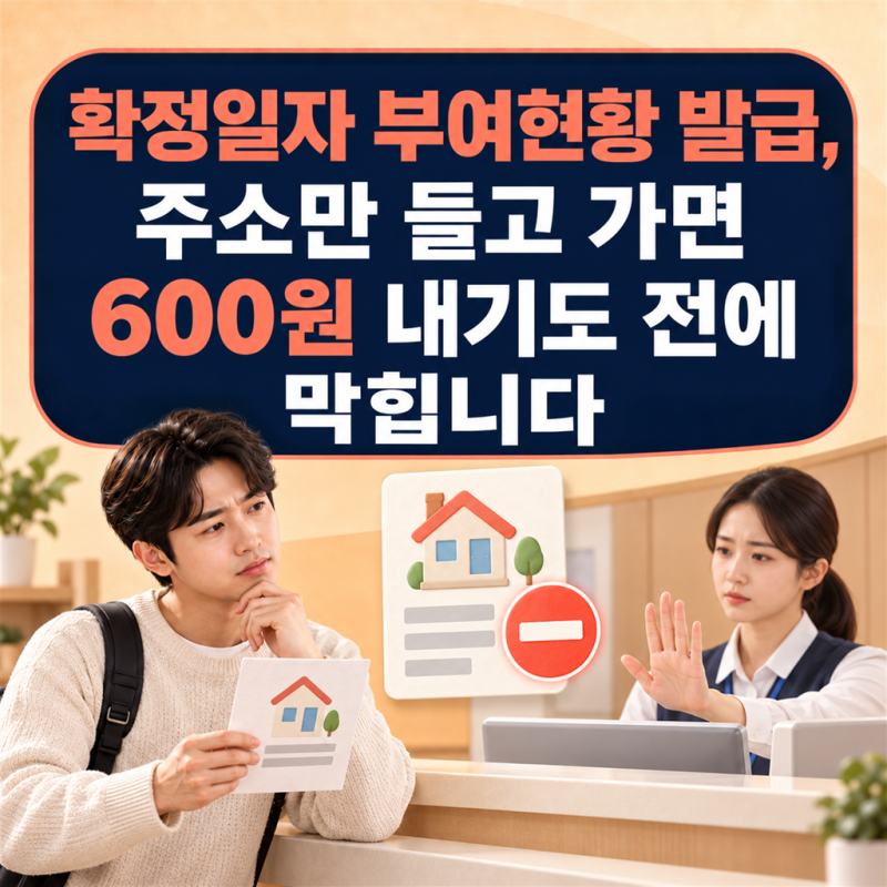 확정일자 부여현황 발급, 주소만 들고 가면 600원 내기도 전에 막힙니다