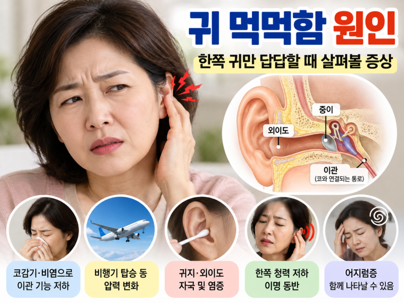 귀 먹먹함 원인, 한쪽 귀만 답답할 때 살펴볼 증상