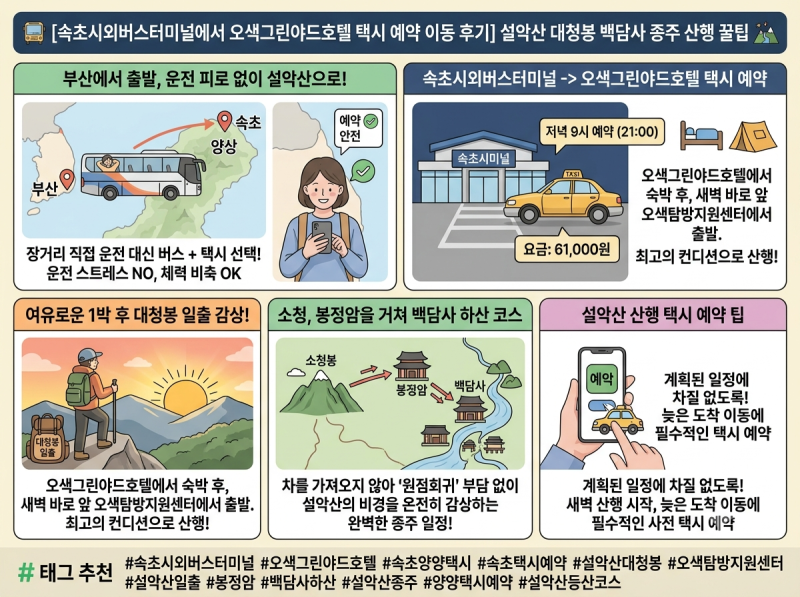속초시외버스터미널에서 양양 오색 그린야드호텔까지 택시 예약 요금! 오색 → 설악산 대청....