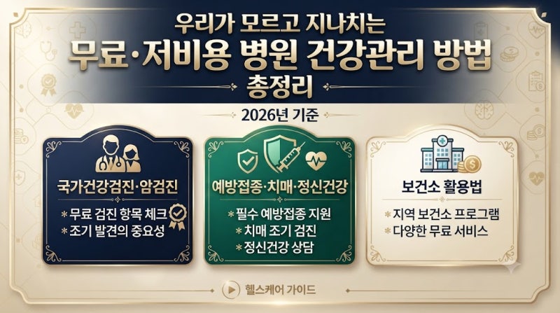 우리가 모르고 지나치는 무료·저비용 병원 건강관리 방법 총정리 2026년 기준｜국가건강검진....