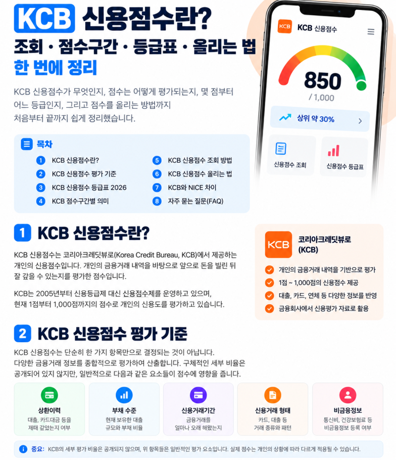KCB 신용점수란? 조회·점수구간·등급표·올리는 법 총정리