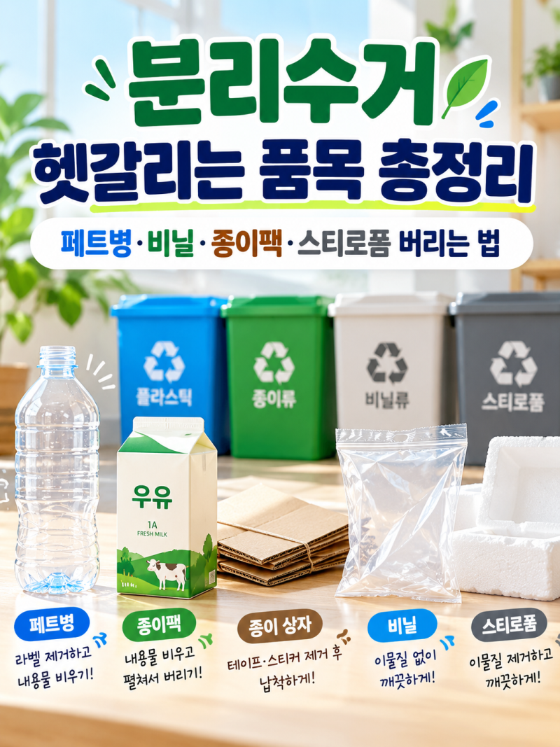 분리수거 헷갈리는 품목 총정리, 페트병·비닐·종이팩·스티로폼 버리는 법!