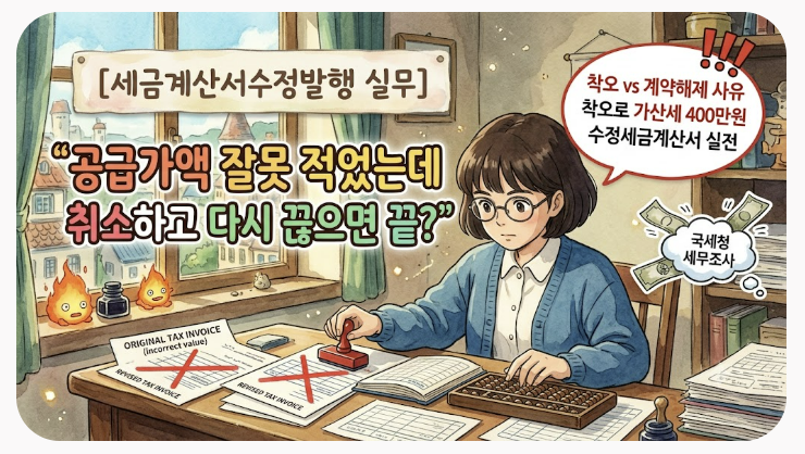 [세금계산서 수정발행 실무] "공급가액 잘못 적었는데 취소하고 다시 끊으면 끝?" 국세청 세....