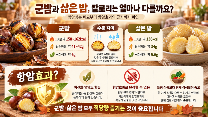 군밤과 삶은 밤, 칼로리와 영양성분은 얼마나 다를까요? 밤 효능 중 항암효과도 확인해 봤습....