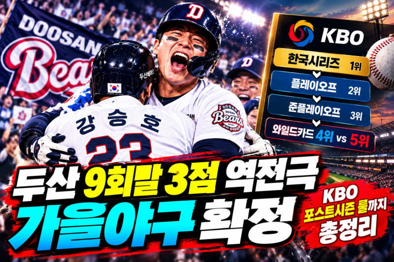 두산 9회말 3점 역전극으로 가을야구 확정, KBO 포스트시즌 룰까지 총정리