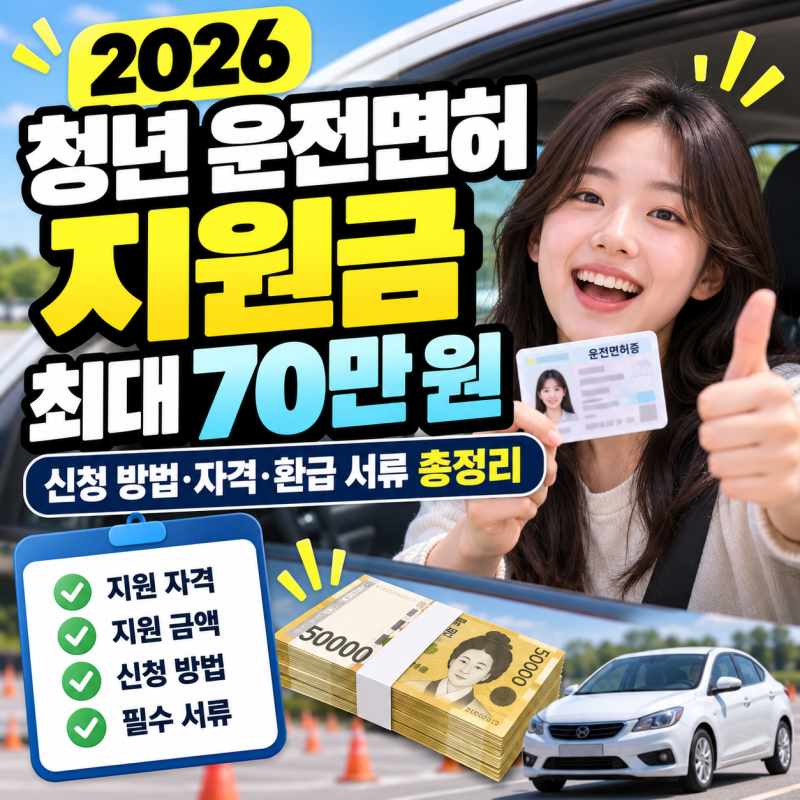 2026 청년 운전면허 지원금 신청 방법 및 자격·환급 서류 총정리 (최대 70만원)