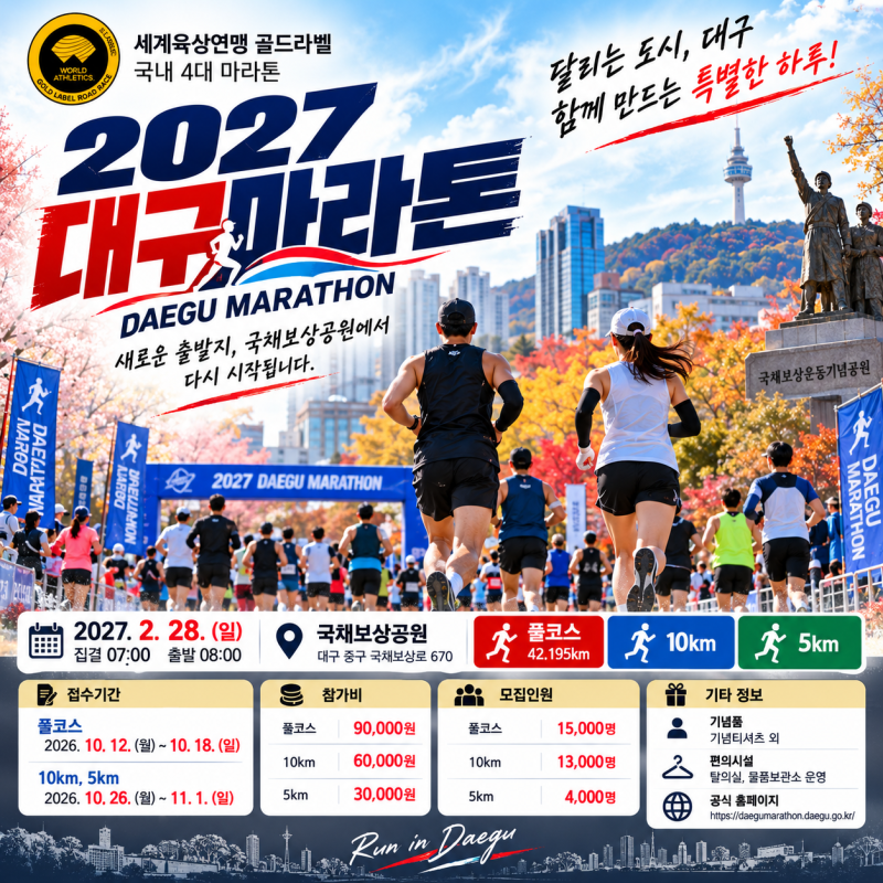 2027 대구마라톤 일정 총정리 국채보상공원 풀코스 10km 5km 접수기간 참가비 안내