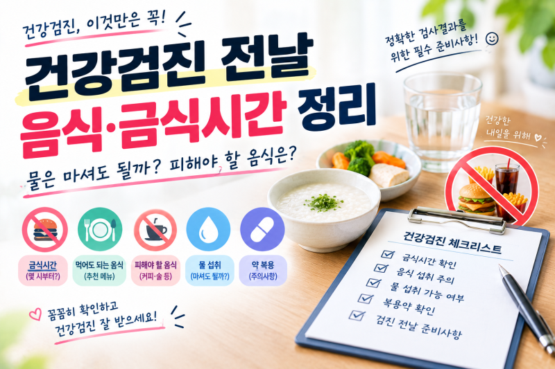 건강검진 전날 음식·금식시간 정리｜물은 마셔도 될까? 피해야 할 음식 총정리