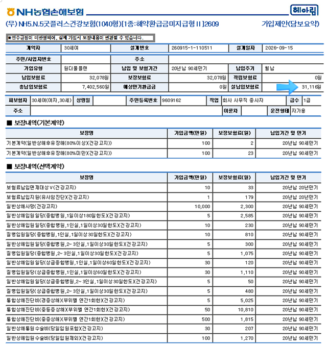 농협손해보험 상급종합병원 1인실 최대 30만원 입원일당보험