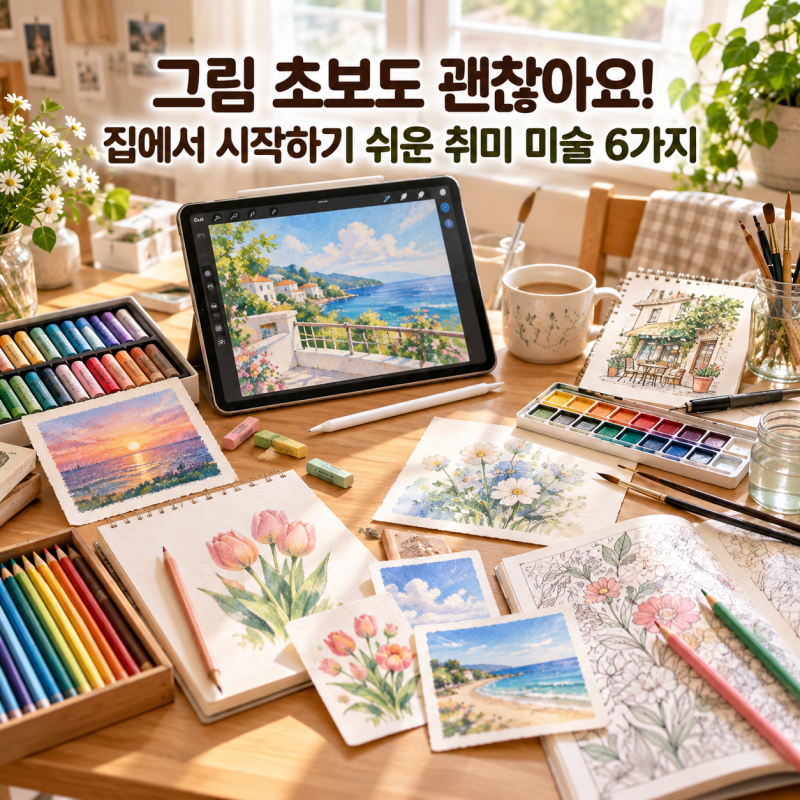 그림 초보도 괜찮아요! 집에서 시작하기 쉬운 취미 미술 6가지