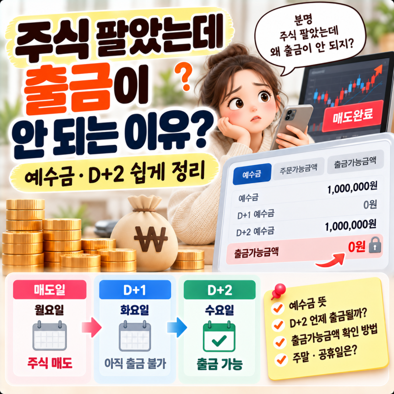 주식 팔았는데 출금이 안 되는 이유, 예수금·D+2 쉽게 정리