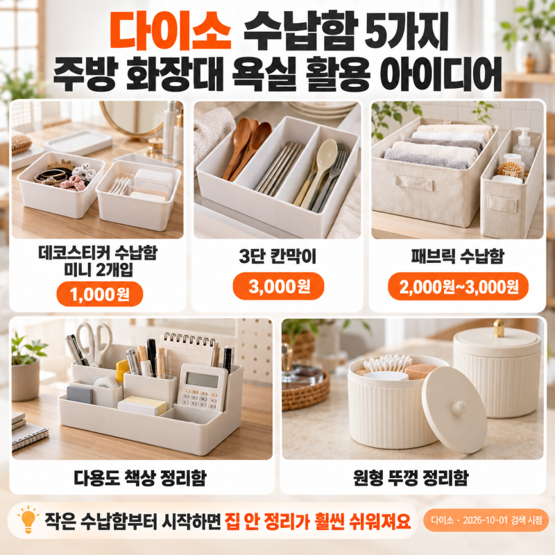 다이소 수납함 5가지 주방 화장대 욕실 활용 아이디어