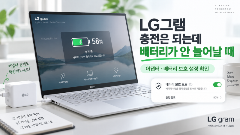 LG그램 충전은 되는데 배터리가 안 늘어날 때｜어댑터·배터리 보호 설정 확인