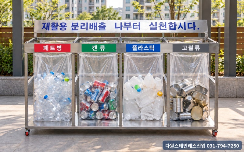 관리소장님들이 조용히 바꾸는 재활용장 필수템 스텐 분리수거대 3칸·4칸·5칸