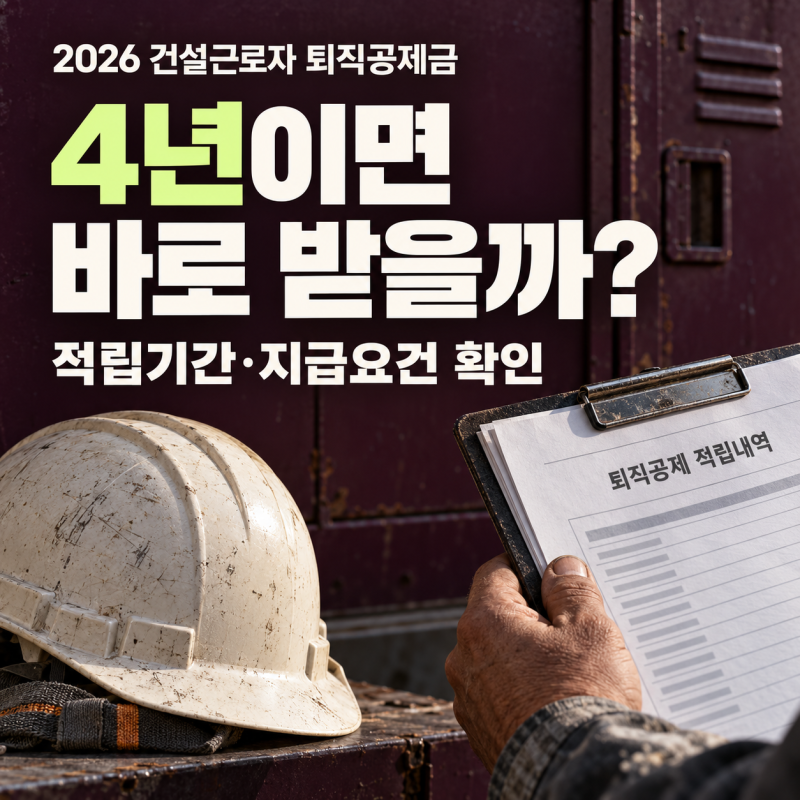 건설근로자 퇴직공제금 2026｜4년 이상이면 10만원 추가? 7·10·15년 지급액 정리