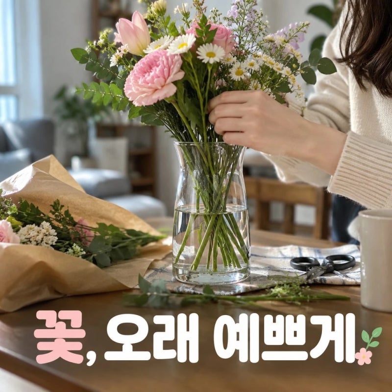 꽃다발 오래 보관하는 법 | 생화 물갈이와 꽃병 관리
