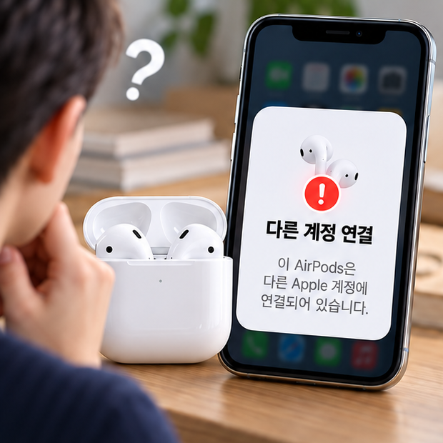 중고 에어팟을 초기화했는데도 다른 Apple 계정이 남아 있다면