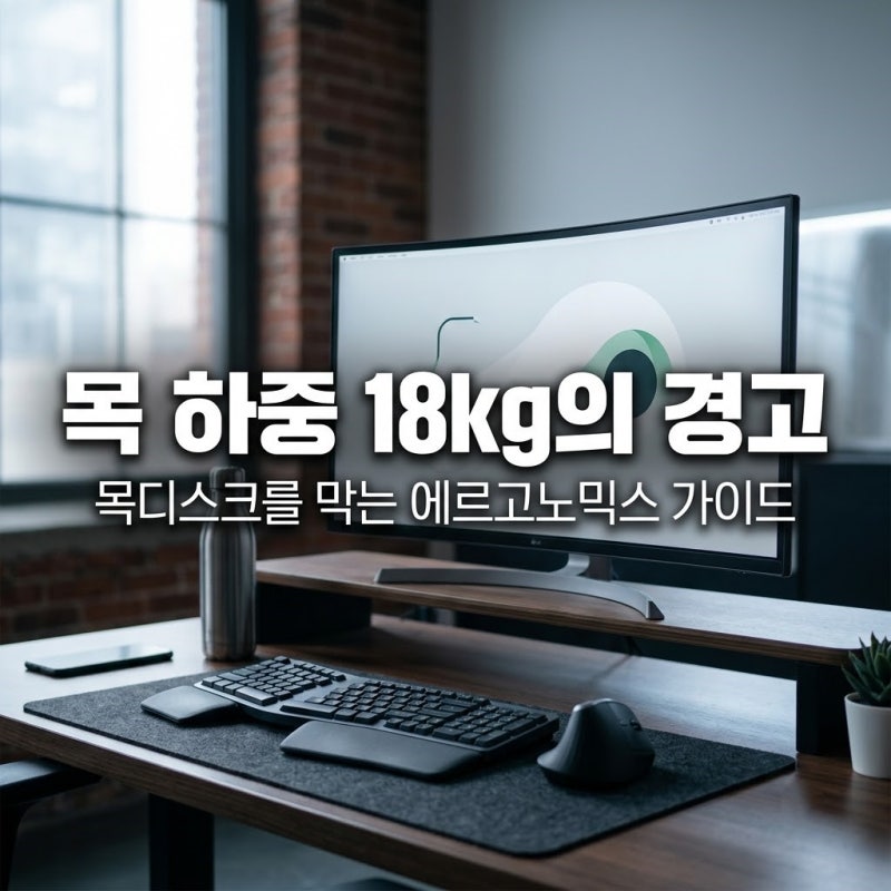 고개 숙일 때마다 목 하중 18kg 증가! 목디스크 막는 에르고노믹스 모니터 세팅법