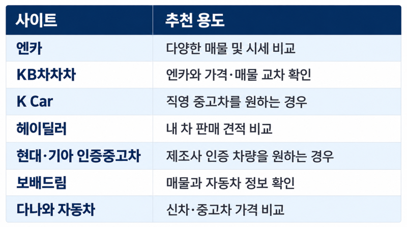 중고차 매매사이트 총정리｜엔카·KB차차차·K Car 어디서 볼까?