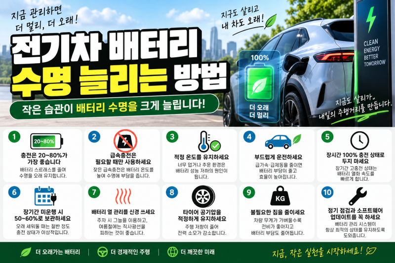 전기차 배터리 수명 늘리는 방법｜충전·주차·운전 습관 관리 꿀팁 8가지