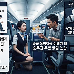 [사회/세계] 중국 여객기 승무원, 서비스 중 승객 팔꿈치 건드려 '무릎 꿇고 사과' 논란