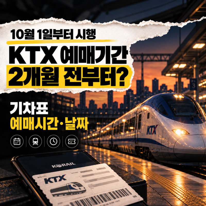 KTX 기차표 예매 2개월 전부터, 예매기간·예매시간 10월 1일부터 변경
