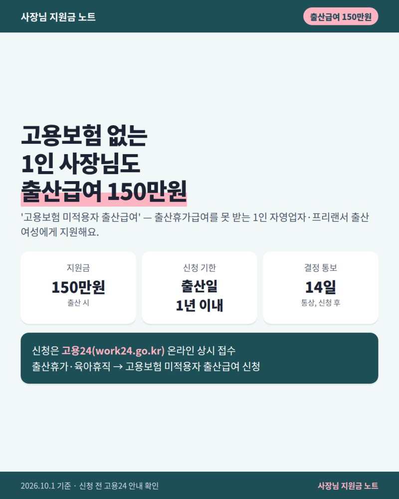 1인 자영업자·프리랜서 출산급여 150만원 | 고용보험 없어도 받는 '미적용자 출산급여' 신청....