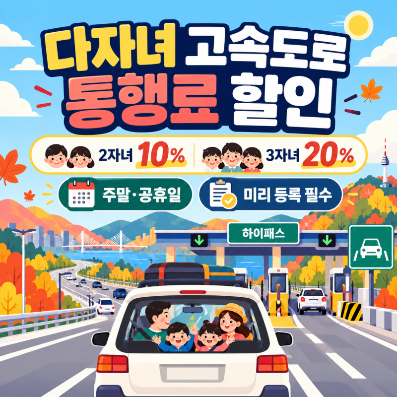 다자녀 고속도로 통행료 할인 신청 방법 2자녀 10% 3자녀 20% 연휴 전 확인할 조건 5가지