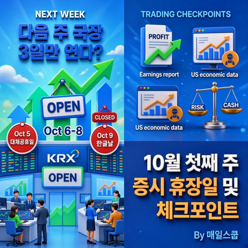 "다음 주 국장 3일만 연다?" 10월 첫째 주 증시 휴장일 및 체크포인트