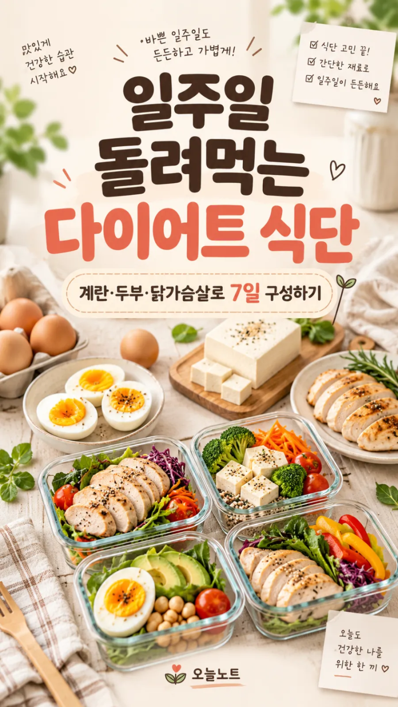일주일 돌려먹는 다이어트 식단｜계란·두부·닭가슴살로 7일 구성하기