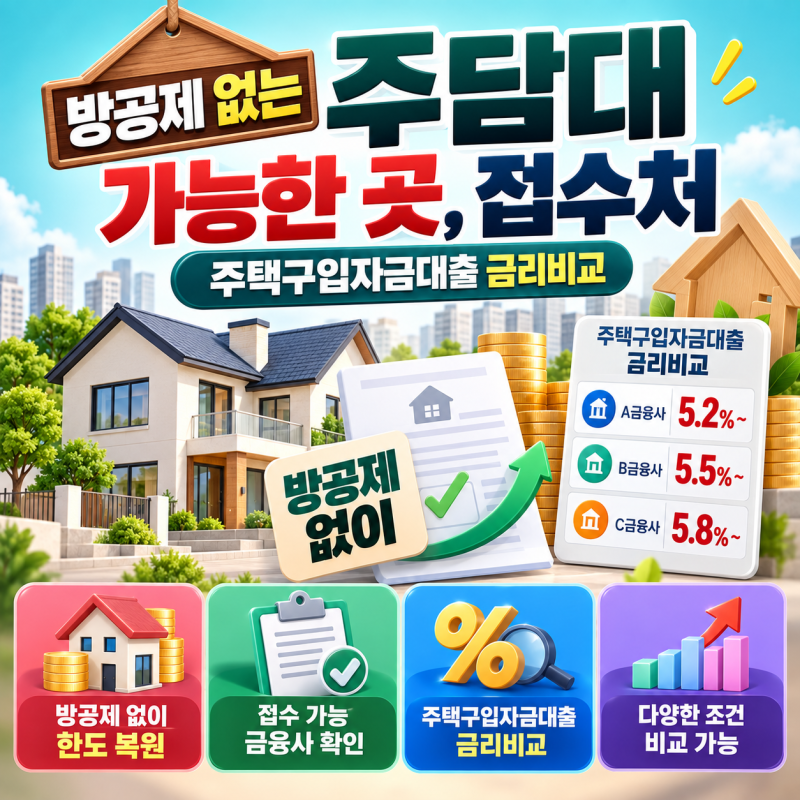 방공제 없는 주담대 가능한 곳, 접수처 주택구입자금대출 금리비교