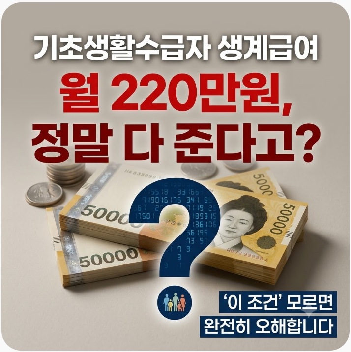 기초생활수급자 생계급여 월 220만원? '이 조건' 모르면 완전히 오해합니다