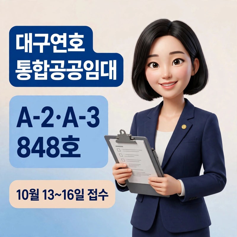 대구연호 A-2·A-3 통합공공임대 848호 — 소득 150% 이하, 10월 13~16일 접수