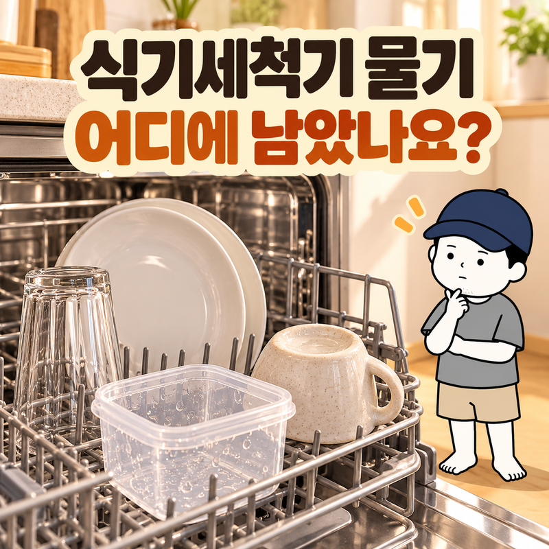 식기세척기 건조 뒤 물기가 남았다면, 플라스틱만 젖는지 보세요