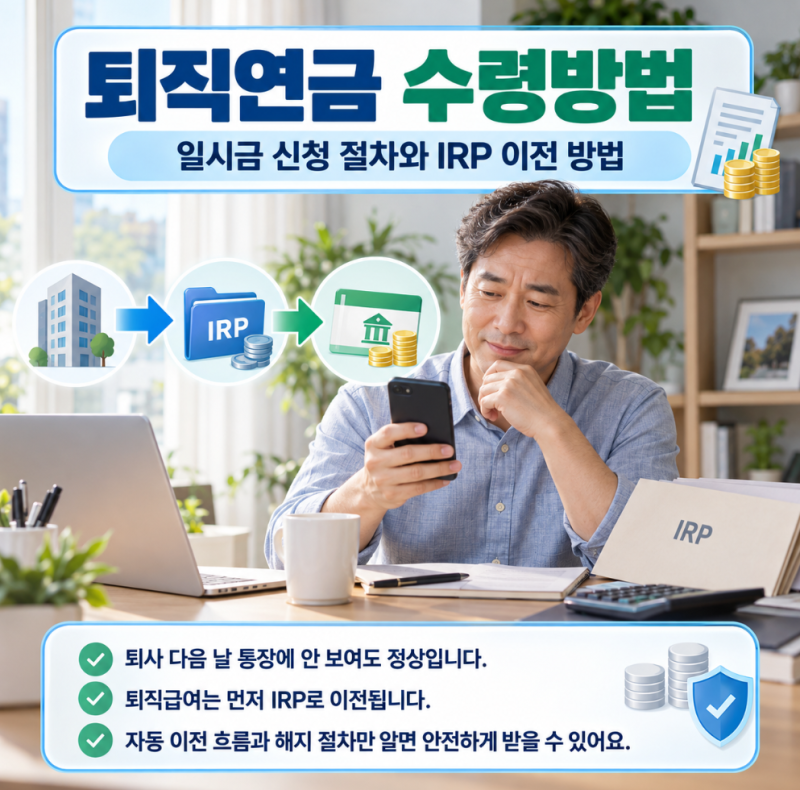 '퇴직연금 수령방법' - 일시금 신청 절차와 IRP 이전 방법