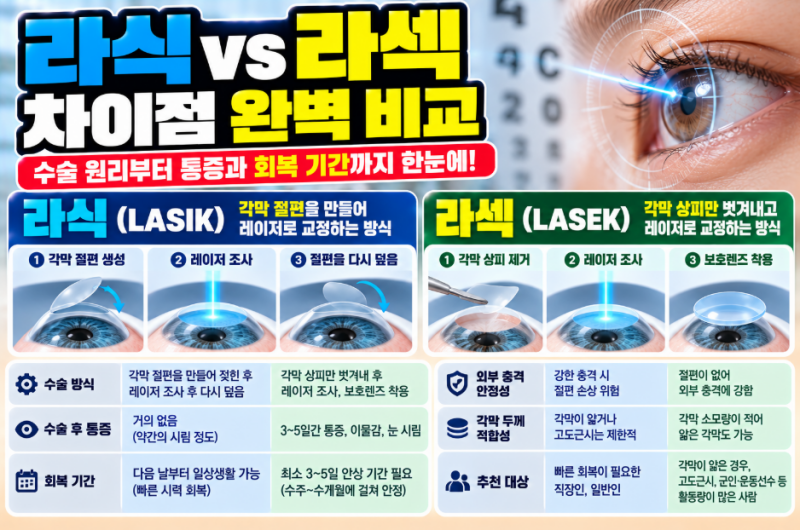 라식 라섹 차이점 완벽 비교: 수술 원리부터 통증과 회복 기간까지